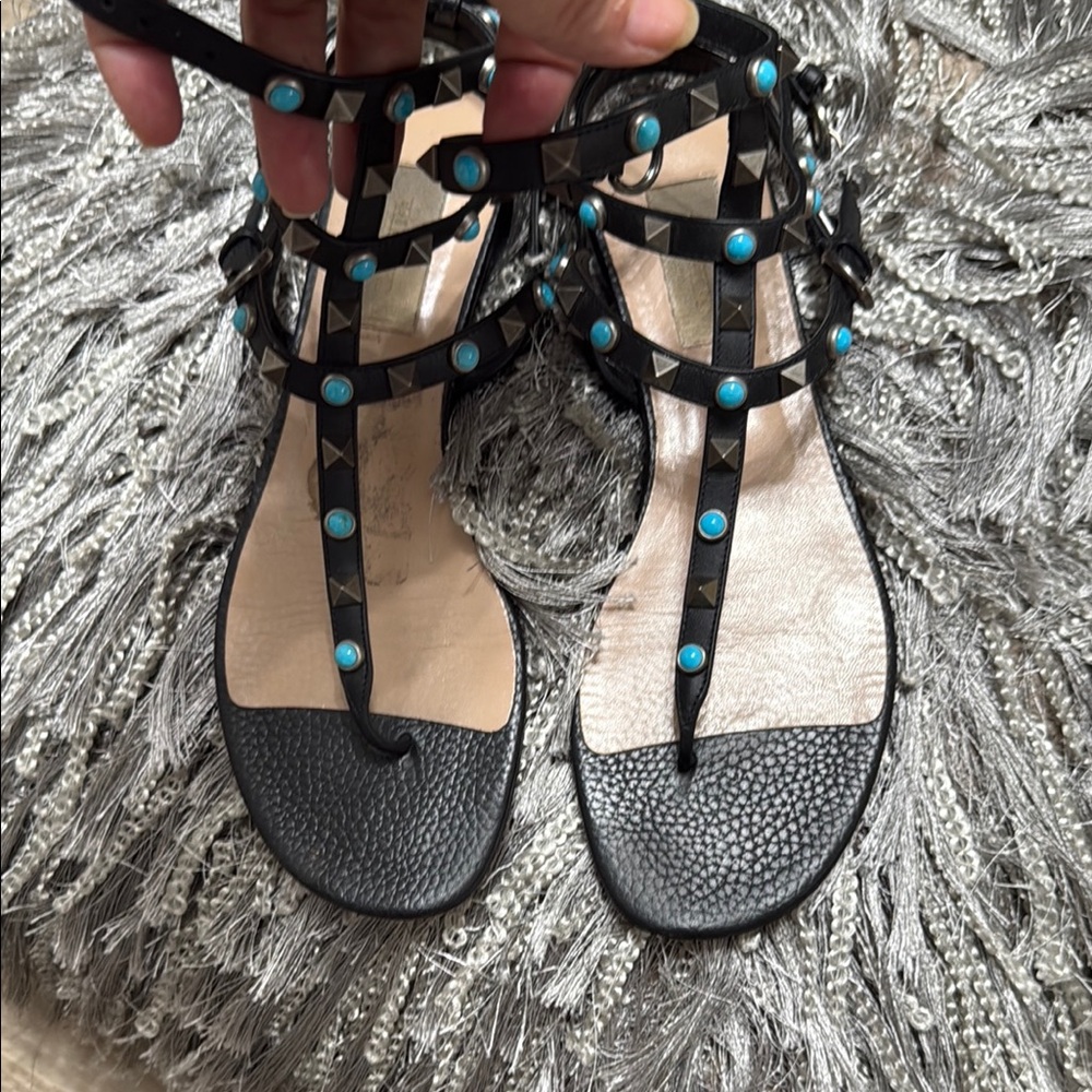 Valentino Black and Blue Studded Gladiator Sandals